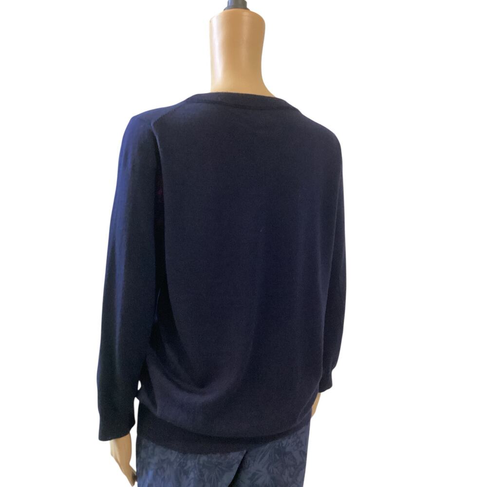 J.Crew Women's Navy Blue 100% Merino Wool Crewneck Sweater Pink Anchor Logo XL - Picture 3 of 8